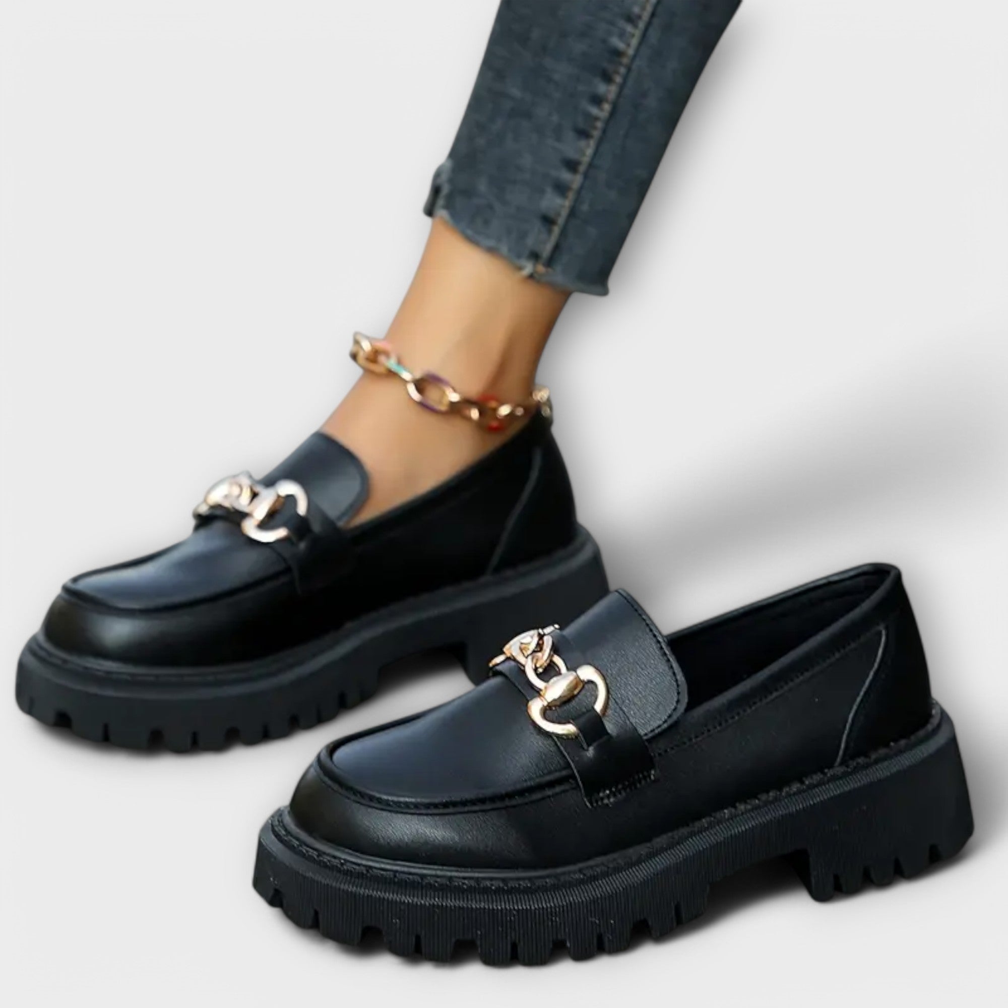 Madingi moteriški platforminiai loafers su sagtimi