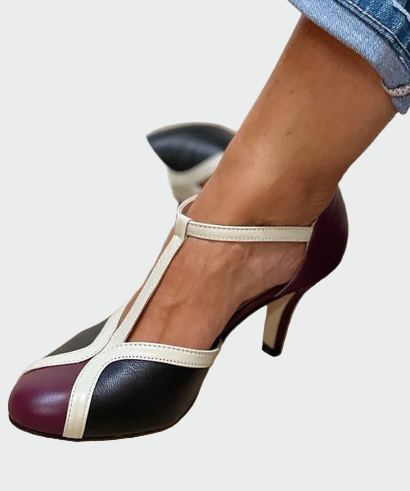 Anna Elegantiški Retro Sandalai Su Vidutiniu Kulnu Ir T-Kryžiumi